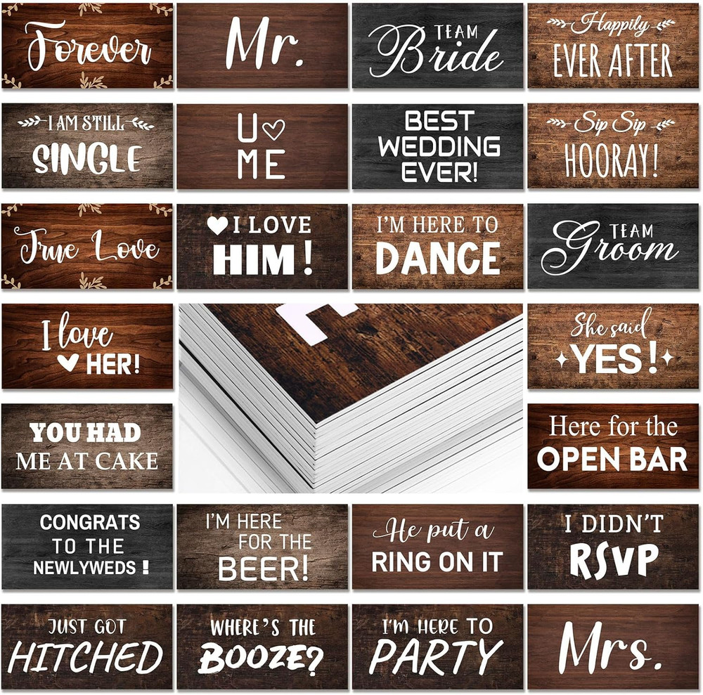 24 Designs Rustic Wedding Photo Booth Props Double Sided 11X5.5 Inch Photo Bo…