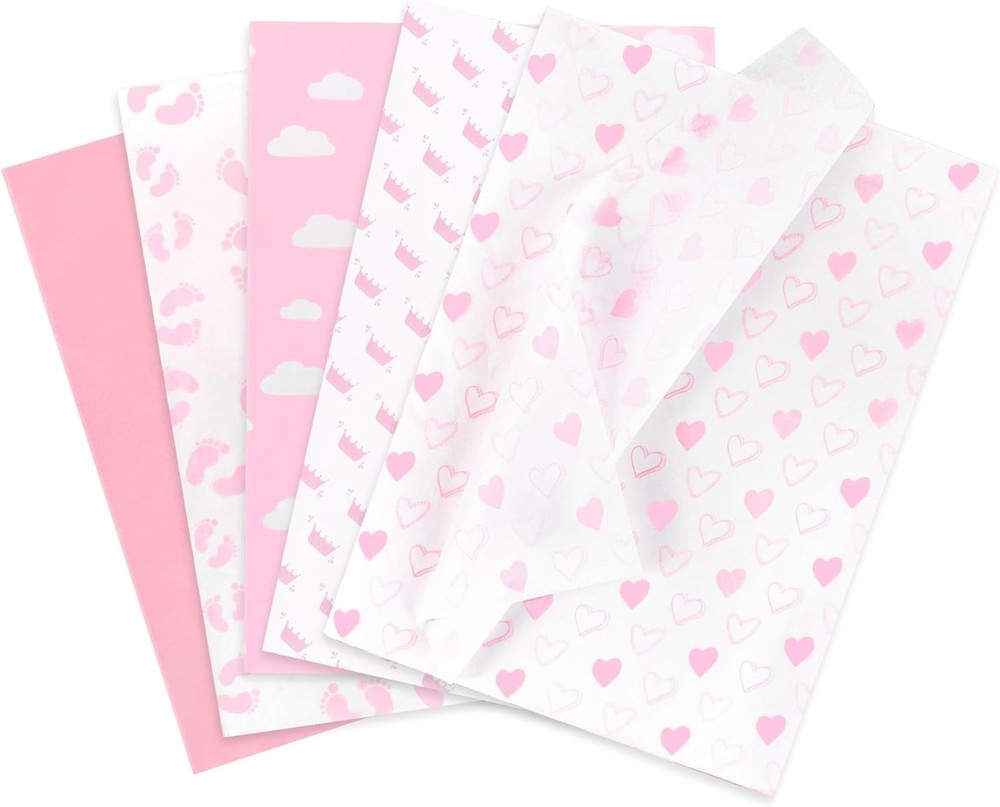 Larcenciel Tissue Paper, 50 Pcs Baby Feet Print Pink Paper for pink