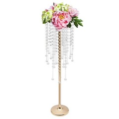10 Pieces 75cm Gold Flower Stands with Crystal Beads for Elegant Decor