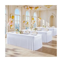6 Pack 6ft White Spandex Table Cloths for Rectangle Tables Wrinkle Free White…
