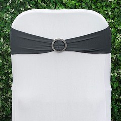 10 Charcoal Grey Spandex CHAIR SASHES with Silver Round Buckles Decorations SALE
