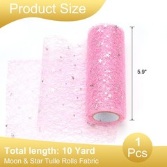 Moon & Star Tulle Rolls Fabric, 6″ x 10 Yard Nylon Tulle Ribbon, Pink
