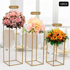 12-Piece Gold Metal Flower Stands – Rectangular Wedding Centerpiece (80/60/40cm)
