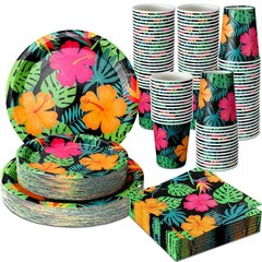 200 Pcs Tropical Nights Hawaiian Aloha Party Supplies Serve 50 Guests Luau Pa…