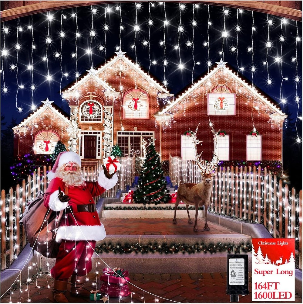 1600 LED 164FT Outdoor Christmas Lights Plug in 8 Modes with Timer Dimmable C…