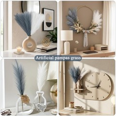 60 Pcs Faux Pampas Grass Decor 21.7 Inch White and Grey Short Fluffy Artifici…