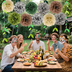 Jungle Safari Tissue Paper Pom Poms Wild Animal Zebra Leopard Print Cheetah Part