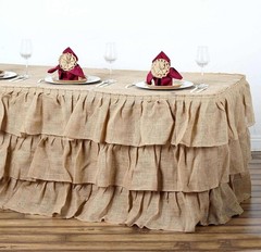 Efavormart 3 Tier Rustic Elegant Ruffled Burlap Table Skirt for Kitchen Dining