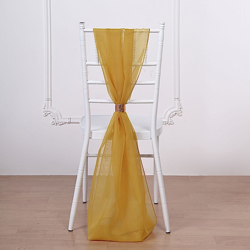 5 Mustard Yellow Premium Chiffon Wide CHAIR SASHES Wedding Reception Decorations