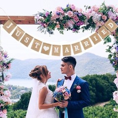 Jute Burlap Just Married Bunting Banner Vintage Hessian Flag for Wedding Part…