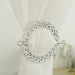 2 SILVER Plastic 7″ Round Curtain Tie Backs Acrylic Crystals Drapery Holdbacks
