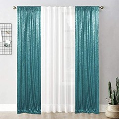 2ft x 8ft x 2Pcs Sequin Photography Backdrop Curtain for 2pcs-2ftx8ft Teal