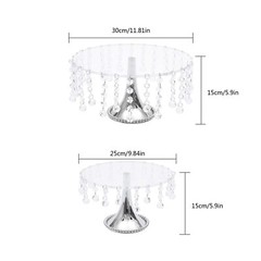 4 Piece Cake Stand Set Round Silver Metal Acrylic Crystal Detachable Display