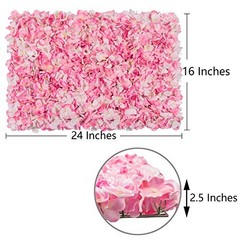 Artificial Flower Wall Panels 24” x 16” 3D Silk Hydrangea Floral 2pcs Pink