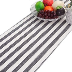 Striped Table Runner Cotton Linen Runners for Wedding Party 13″x35″ Black