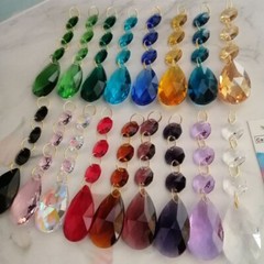 12pcs 38mm Mesh Drop Crystal Prisms Pendants Octagonal Bead Gold Ring SunCatcher