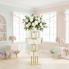 5-Tier Crystal Gold Vase for Centerpiece – Large Wedding Decor Flower Stand | Me