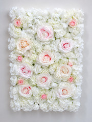 White Blush Pink Rose Flower Wall Panel 16”x 24” Wedding Backdrop Event Decor