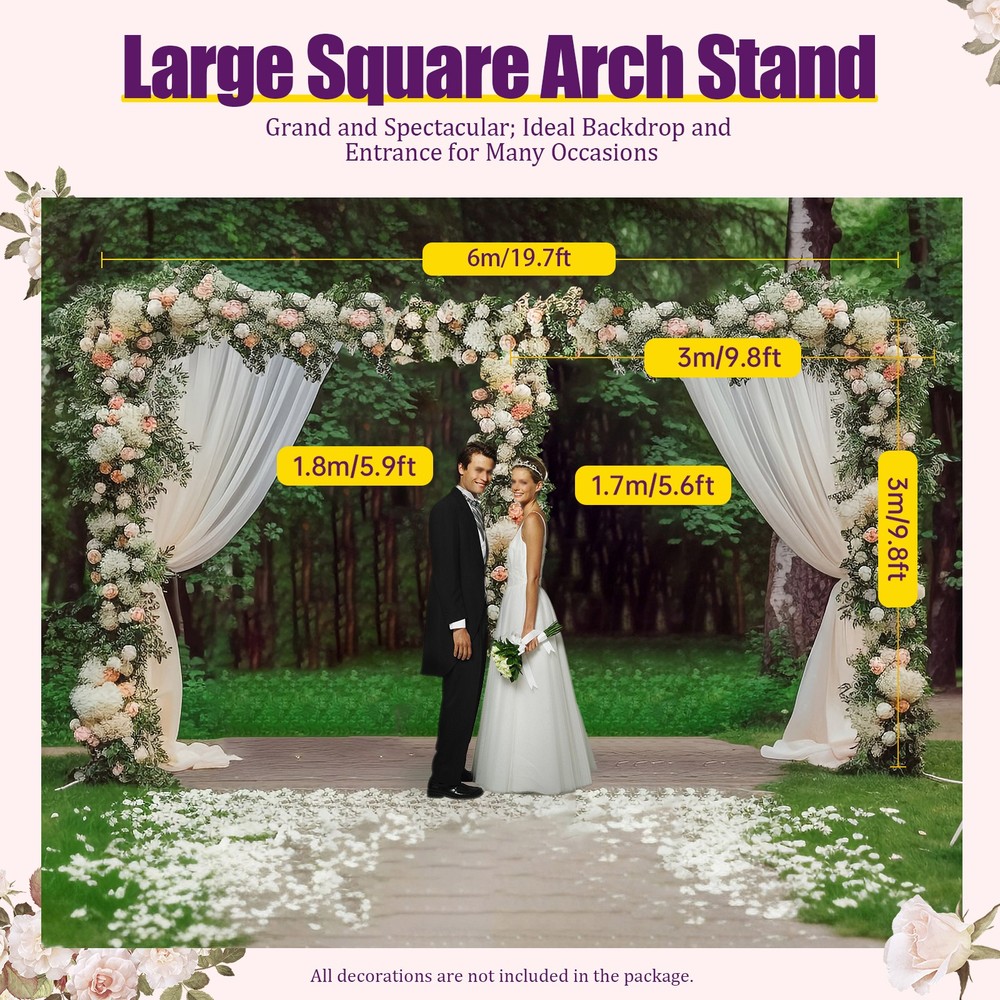 6m×3m Wedding Backdrop Stand Carbon Steel Rectangular Party Background Pipe Kit