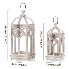 Farmhouse Lanterns Decorative Indoor: 11″ & 15″ Set of 2 White Wooden Candle …