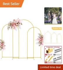 Elegant 3-Piece Gold Wedding Arch Stand Set – 7.2FT, 6.6FT, 6FT for Any Event