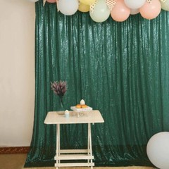 HUNTER GREEN 8 ft x 8 ft Sequined Backdrop Curtain Party PhotoBooth Decorations