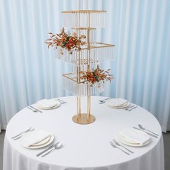 5 Tier Crystal Flower Stand Gold Square Wedding Centerpiece For Table Decor
