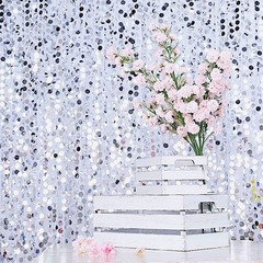 SILVER 8×8 ft Big Payette Sequined BACKDROP CURTAIN Wedding Events Decorations