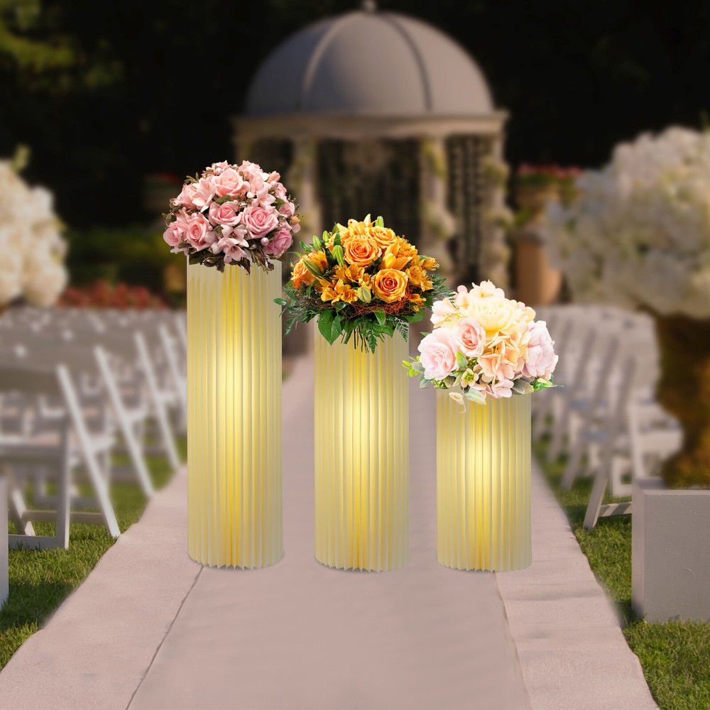 3pcs Foldable Cardboard Columns Display Cylinder Flowers Stand for Wedding Decor