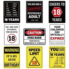 9pcs 18th Birthday Party Decorations, 9 Styles Funny Wall Signs Thick Paper F…