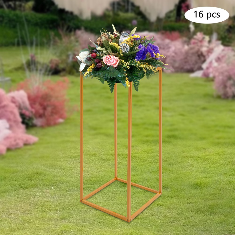 16Pcs 9.44*9.44*23.6″ 29.3lbs Gold Rectangular Smooth Metal Wedding Flower Stand