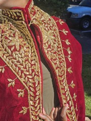 Traditional Ethiopian Wedding Kaba for Couple – Burgundy & Gold Cloaks + Crown .