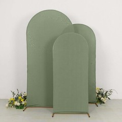 3 DUSTY SAGE GREEN Matte Fitted Spandex Round Top Arch Backdrop STAND COVERS Set