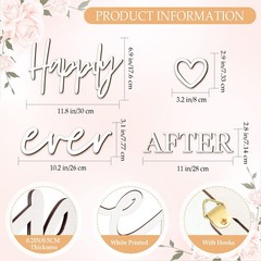 4 Pcs Happily Ever After Wall Decor Wooden Words Heart Hanging Wedding Day Pl…