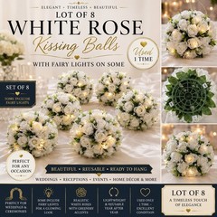 Lot of 8 White Artificial Rose Kissing Balls Wedding Floral Decor
