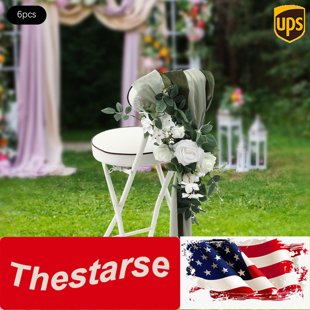 Wedding Chair Decoration 6pcs Chair Decoration Artificial Flower with Fabric