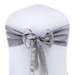 100 Silver Grey Satin Chair Sashes Silky Sateen Chair Bows wedding party décor
