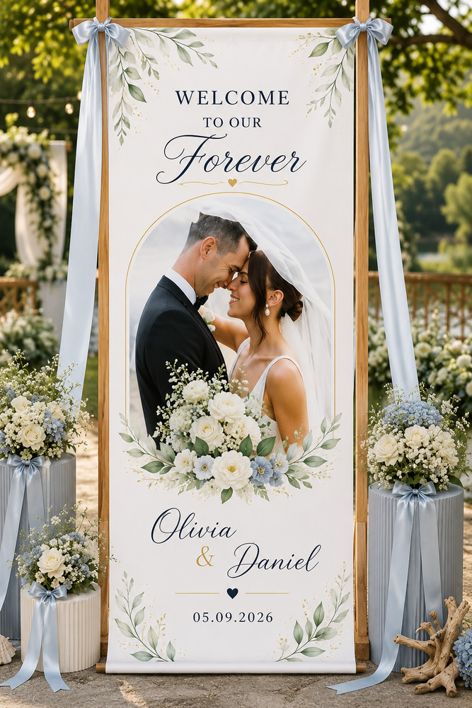 Personalized Wedding Welcome Sign Banner Custom Photo Reception Decor