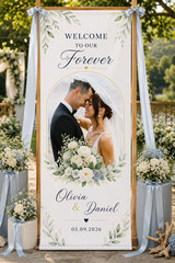 Personalized Wedding Welcome Sign Banner Custom Photo Reception Decor