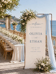 Personalized Linen Wedding Welcome Sign Custom Fabric Ceremony Banner Decor
