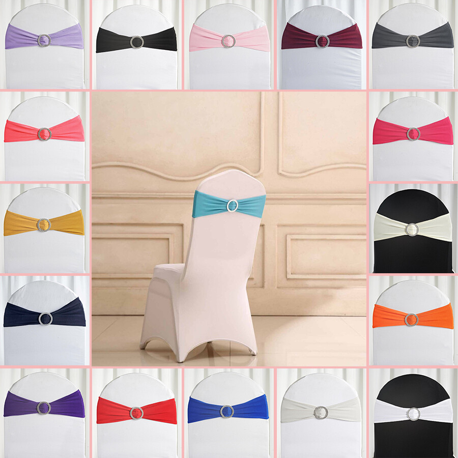 Spandex CHAIR SASHES Silver Round Buckles Wedding Reception Decorations