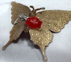 6 Pink & Gold BUTTERFLYS 7″ Clip-on Trees or Decorations Glitter & Sequins NEW