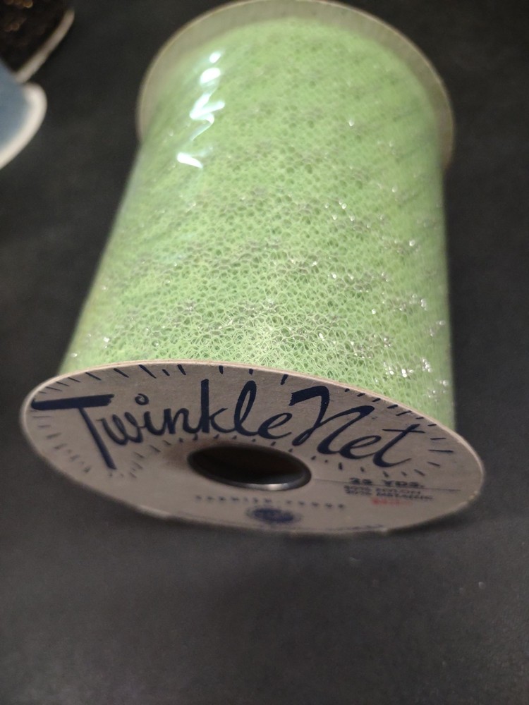 25Yd TwinkleNet Metallic Tulle Mesh Ribbon Net Nile Green Silver Corsage Netting