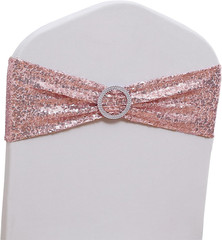 All around Sequin Rose Gold Chair Sashes for Wedding Chair Bands, Chairs Bows fo