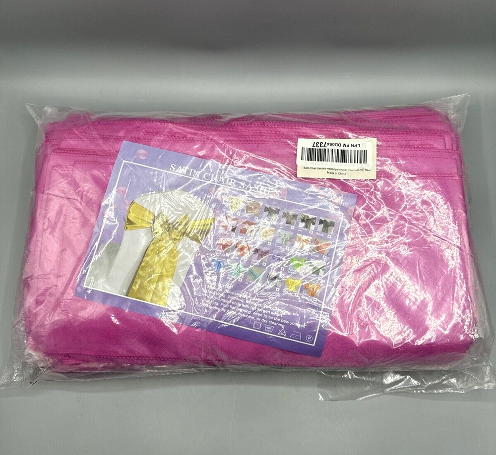 Satin Chair Sash Bow Band Tie 50Pcs For Wedding Reception Hot Pink