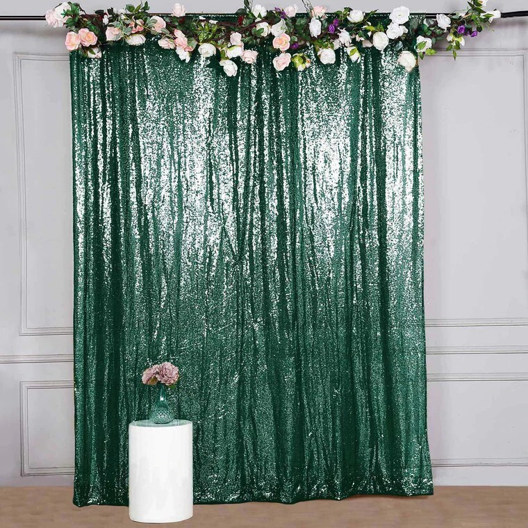 HUNTER GREEN 8 ft x 8 ft Sequined Backdrop Curtain Party PhotoBooth Decorations