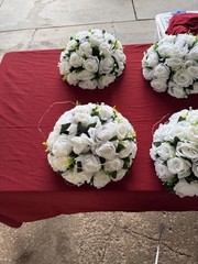 Lot of 8 White Artificial Rose Kissing Balls Wedding Floral Decor
