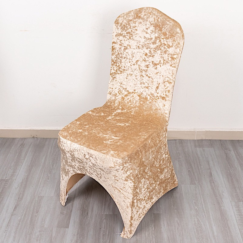 BEIGE Fitted Spandex Crushed Velvet Stretchable Banquet CHAIR COVER Party Events