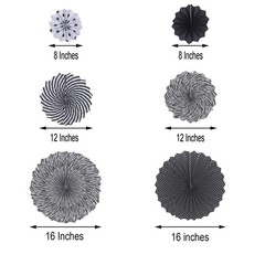 6 pcs Black and White Paper Fans Wall Backdrop Wedding Party Events Decorations