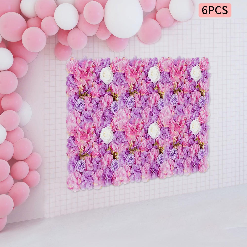 6Pcs Pink Artificial Flower Wall Panels 15x15in Silk Floral Backdrop Decor